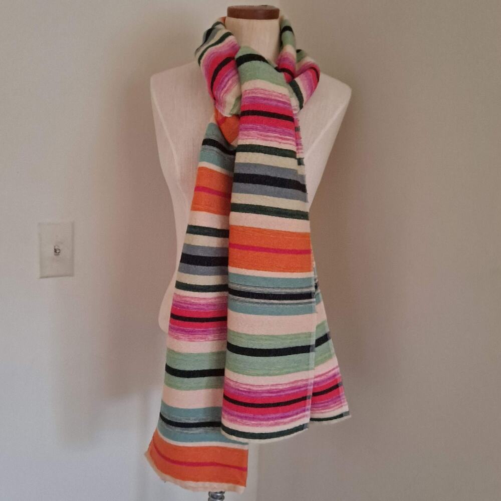 Multicolor Rainbow Striped Very Long Textured Rectangular Scarf - Size 17" X 88" - Picture 11 of 11